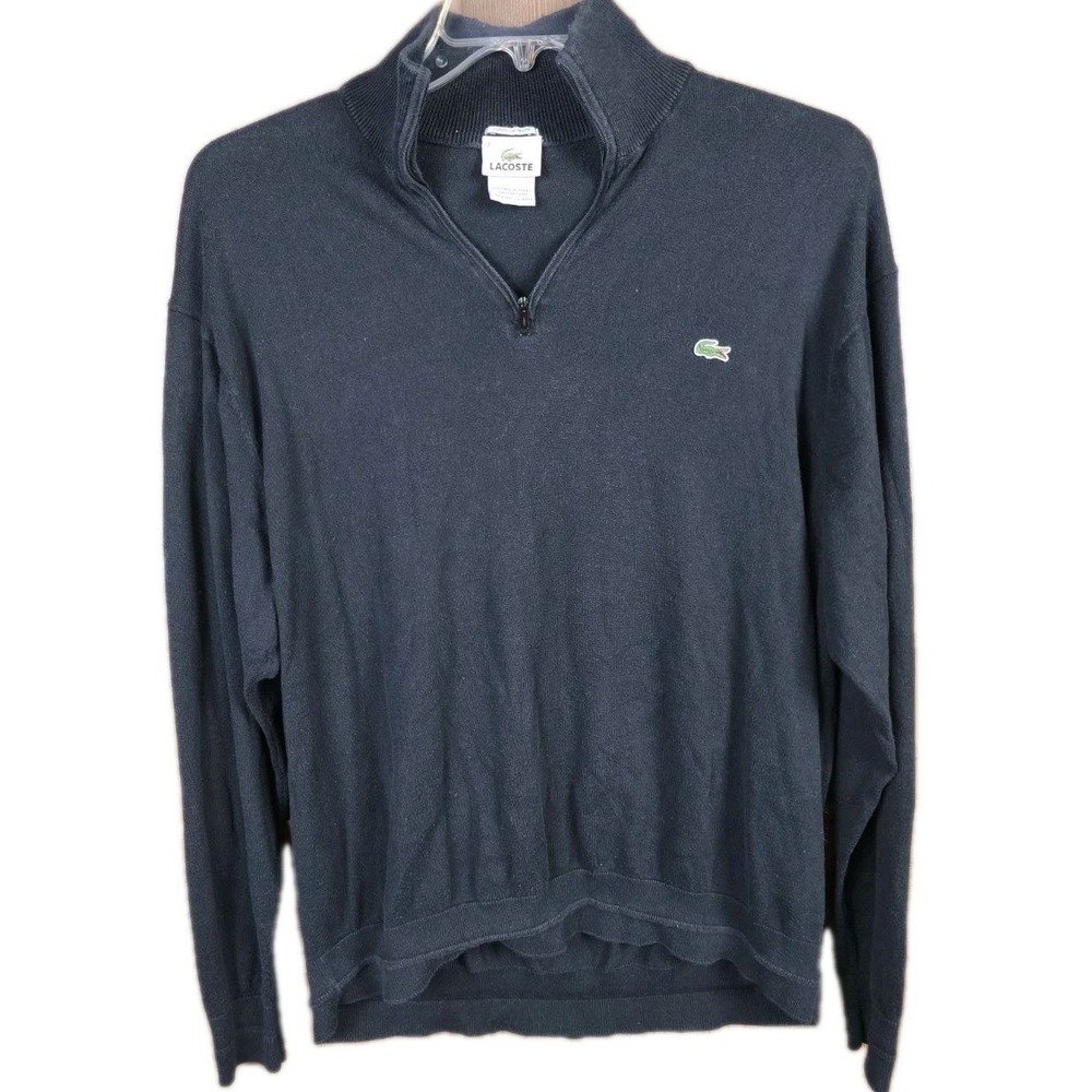 Lacoste Mens Cotton Cashmere Quarter Zip Sweater Navy Blue Size 7 XL